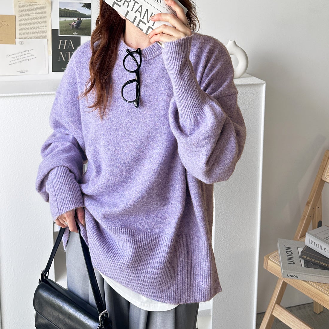 ジーラ GeeRA 袖ボリュームメランジルーズニット （パープル