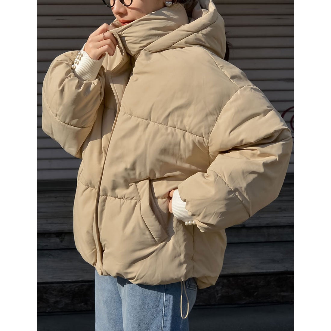 Re:EDIT [低身長サイズ有]フード付きスタンドカラーフェイクダウン中綿