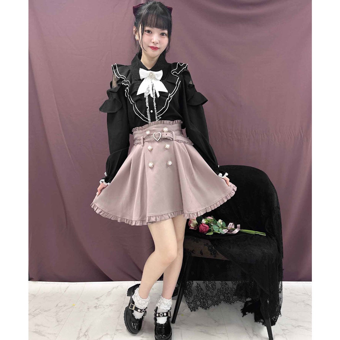 ロジータ ROJITA フロントW釦ベルト付きフレアスカート （ピンク
