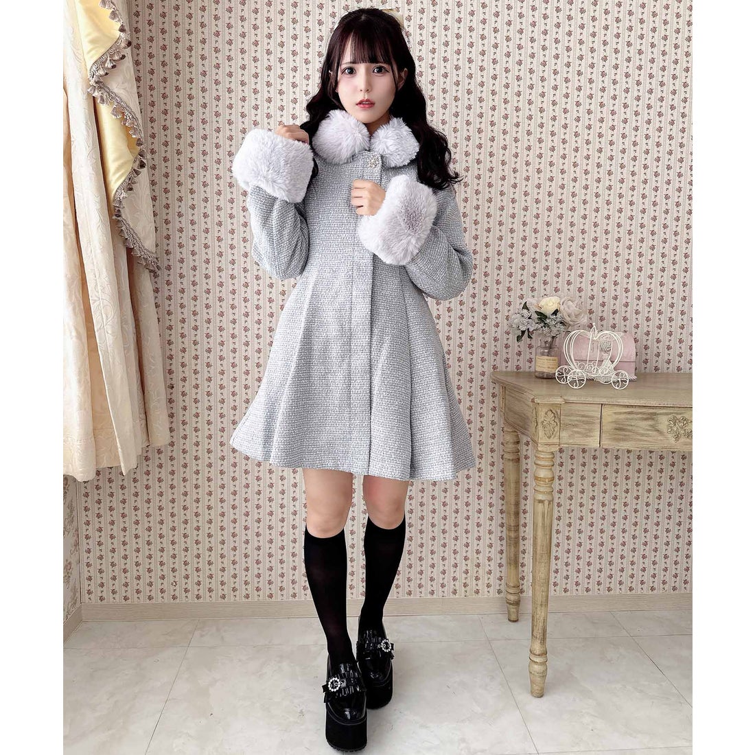 ロジータ ROJITA バックリボンフーディーコート （グレー
