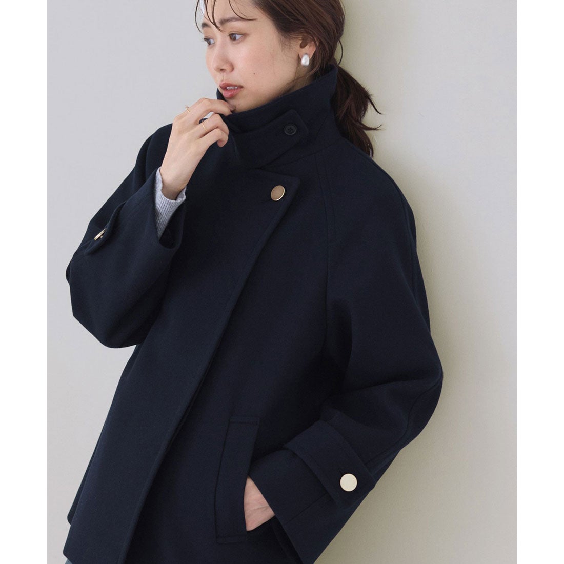 ロペピクニック ROPE' PICNIC ジャージメルトンミドル丈金釦コート