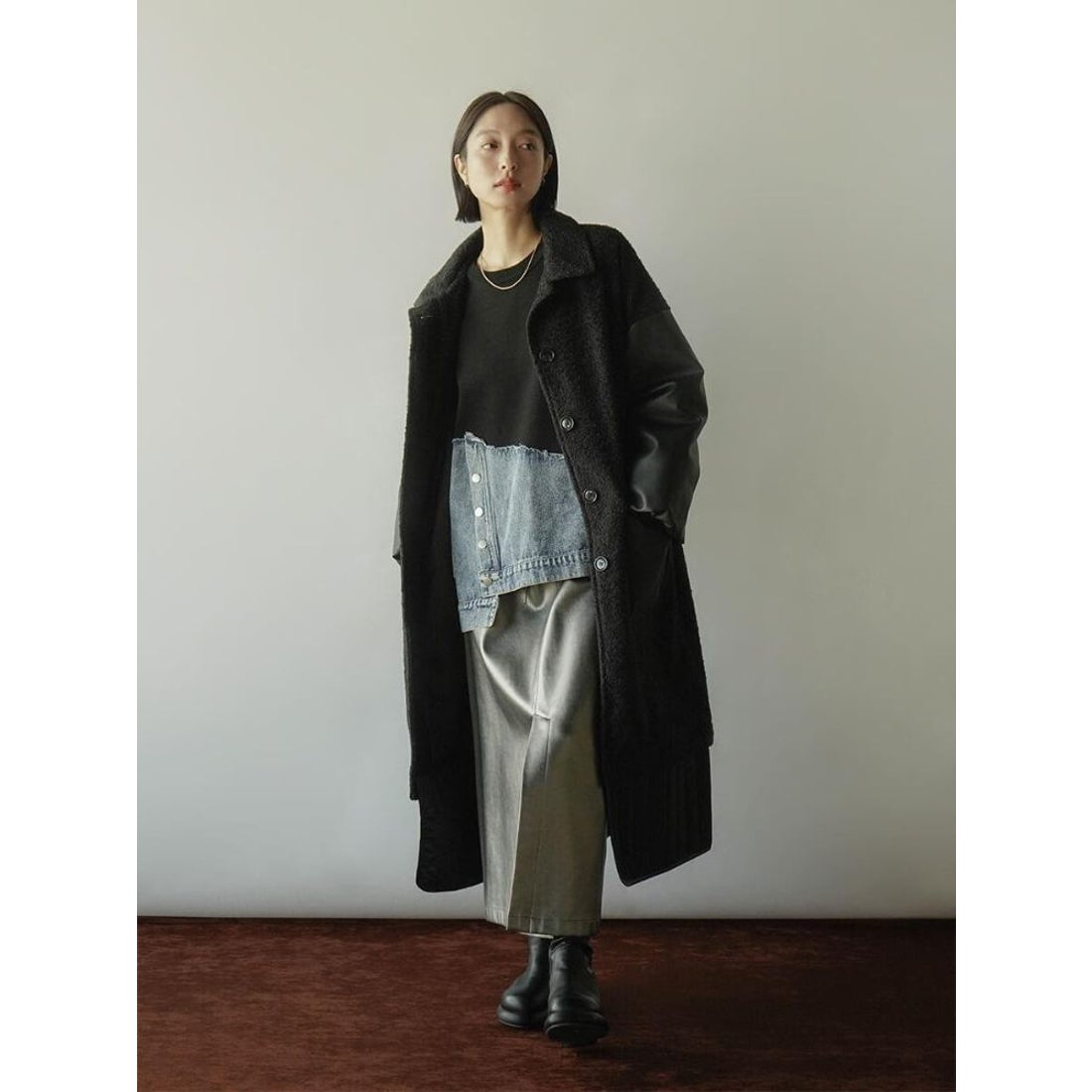 ラディエイト RADIATE 異素材ミックスロングコート （ブラック