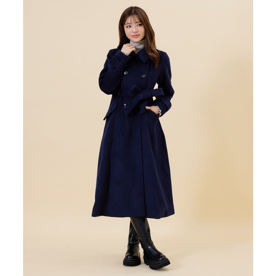 レディアゼル REDYAZEL ウールライクダブルロングコート （ネイビー