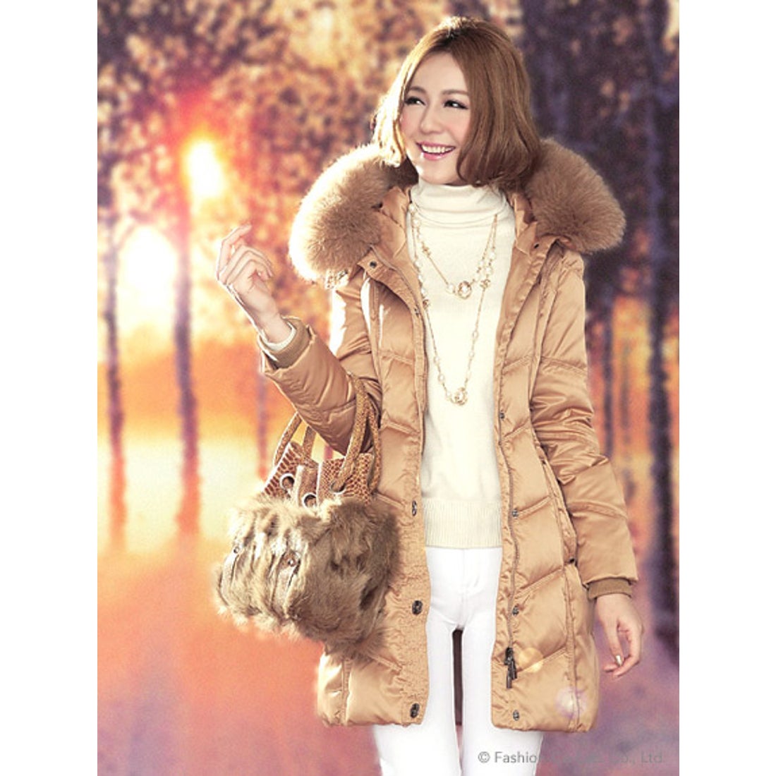 RUIRUE BOUTIQUE フォックスファー付美シルエットロングダウンコート(S