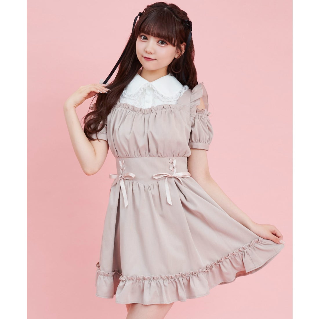 シークレットハニー Secret Honey ウエストレースアップ半袖ワンピース