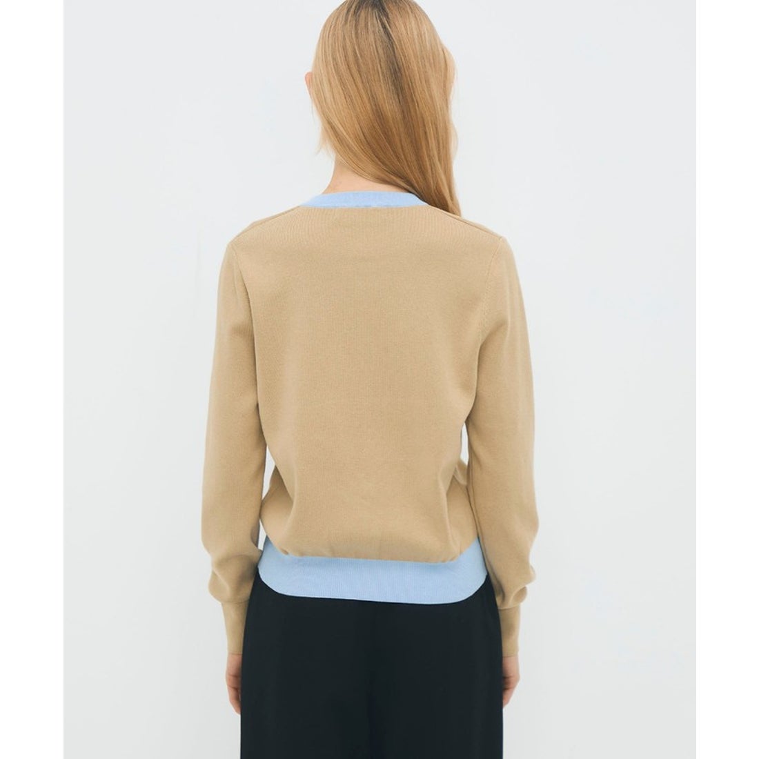 キャバン CABaN コットンカシミヤ バイカラークルーネックカーディガン