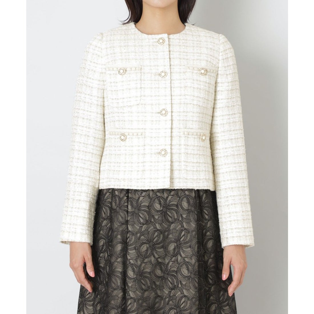 トゥー ビー シック TO BE CHIC ファンシーツイード ノーカラー