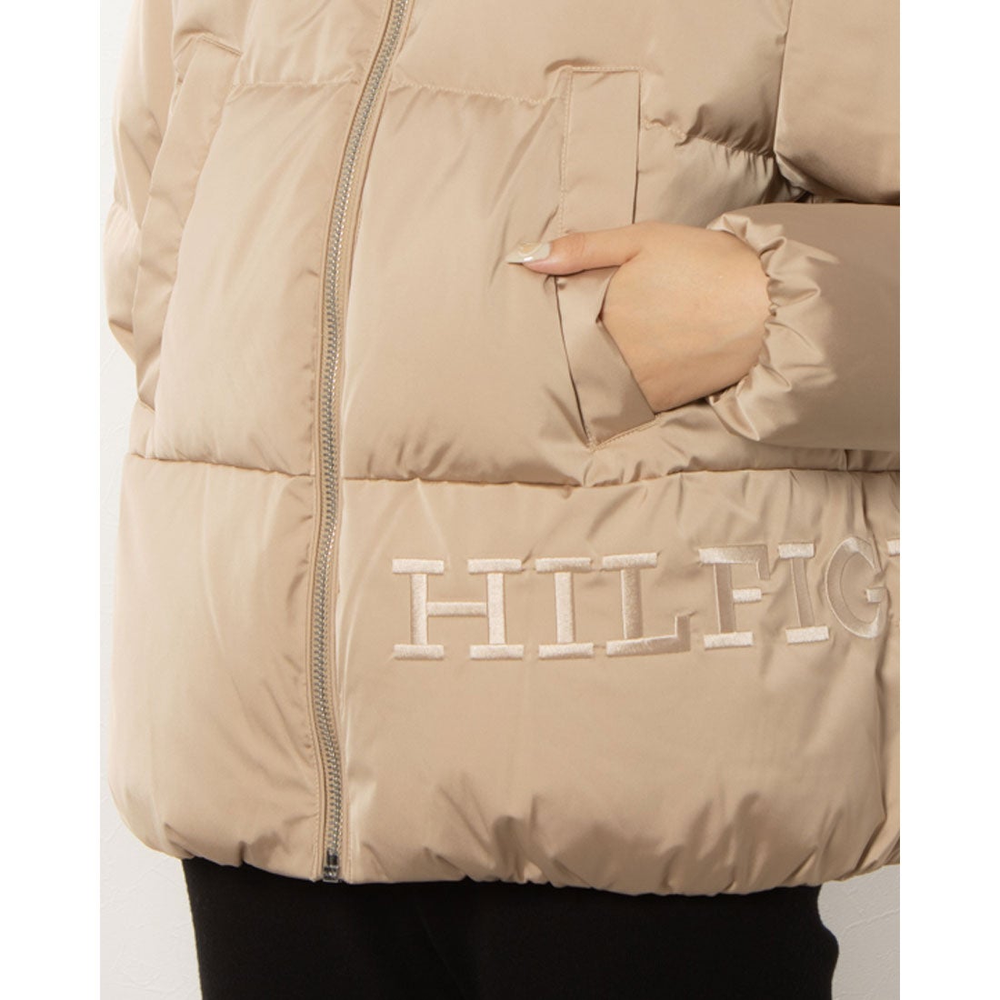 トミー ヒルフィガー TOMMY HILFIGER サテンフーデッドダウン