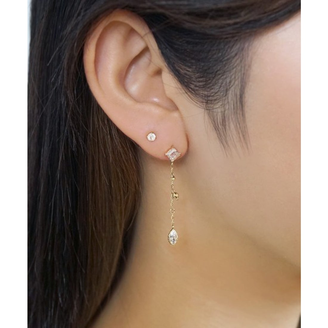 テイクアップ TAKE-UP K18・K10 ホワイトトパーズ ツインキーピアス( 2