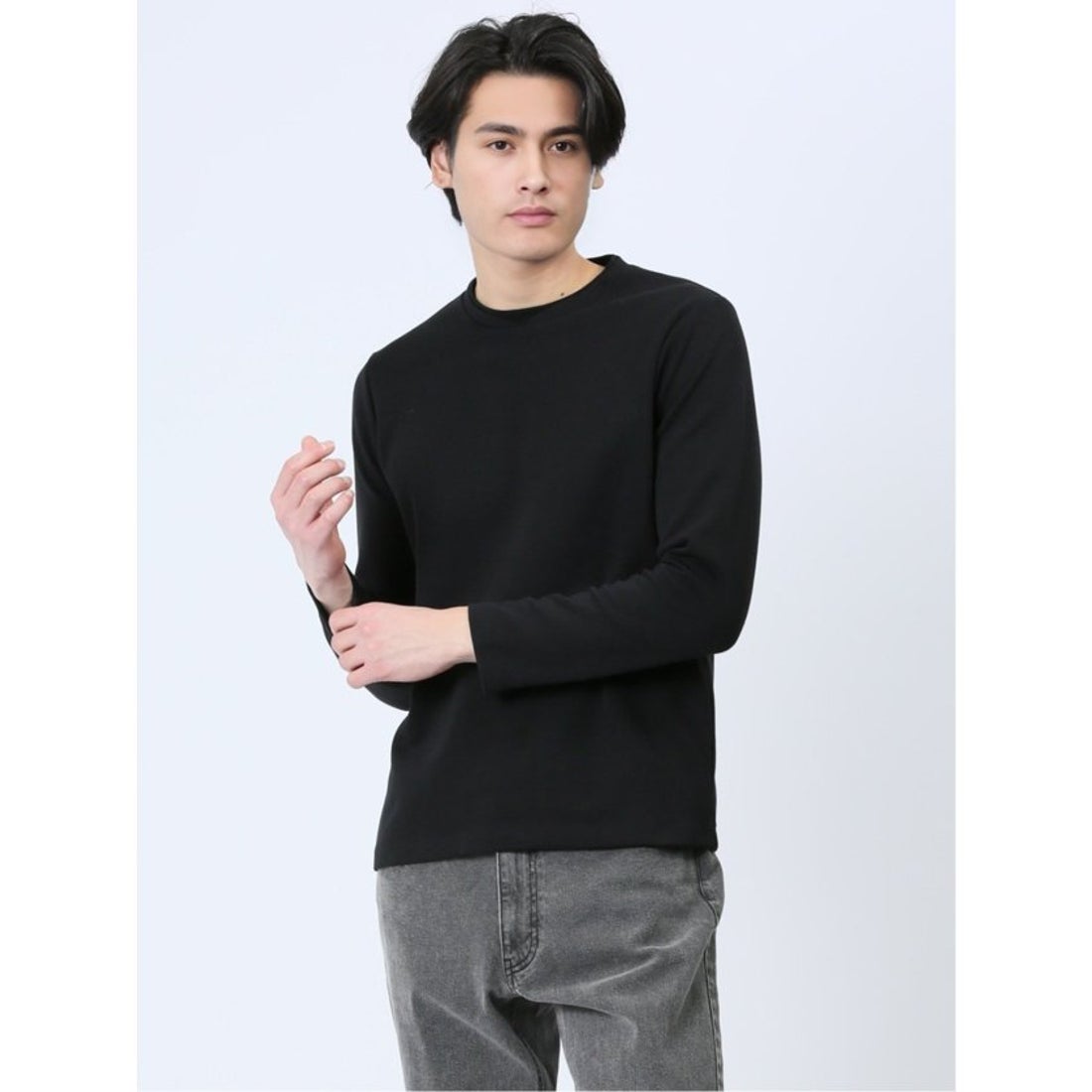 TAKA-Q ロゴ切替 クルーネック長袖Tシャツ メンズ Tシャツ カットソー