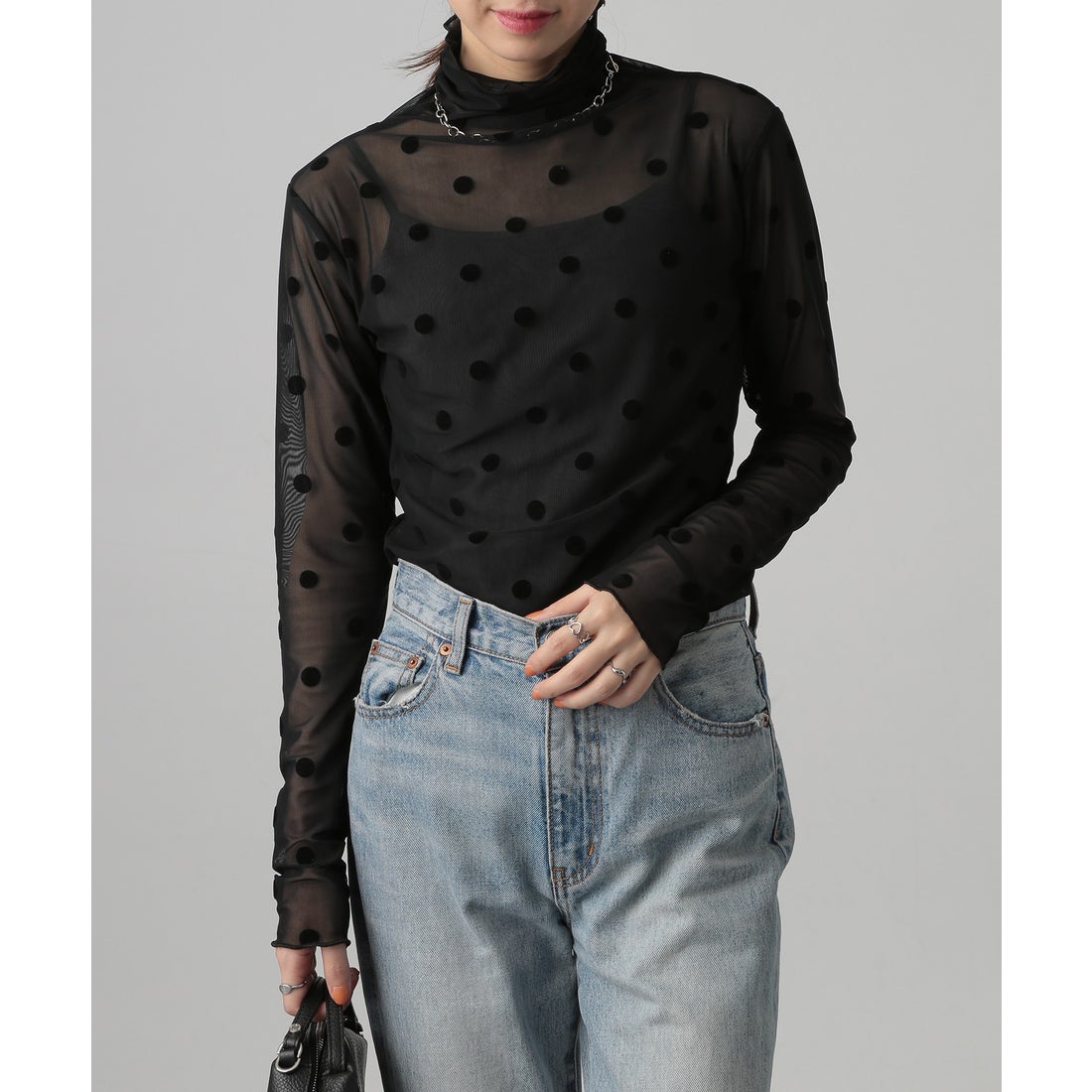 MAISON BREEZE 【SETUP7】ドット柄 シースルートップス 長袖 シアー