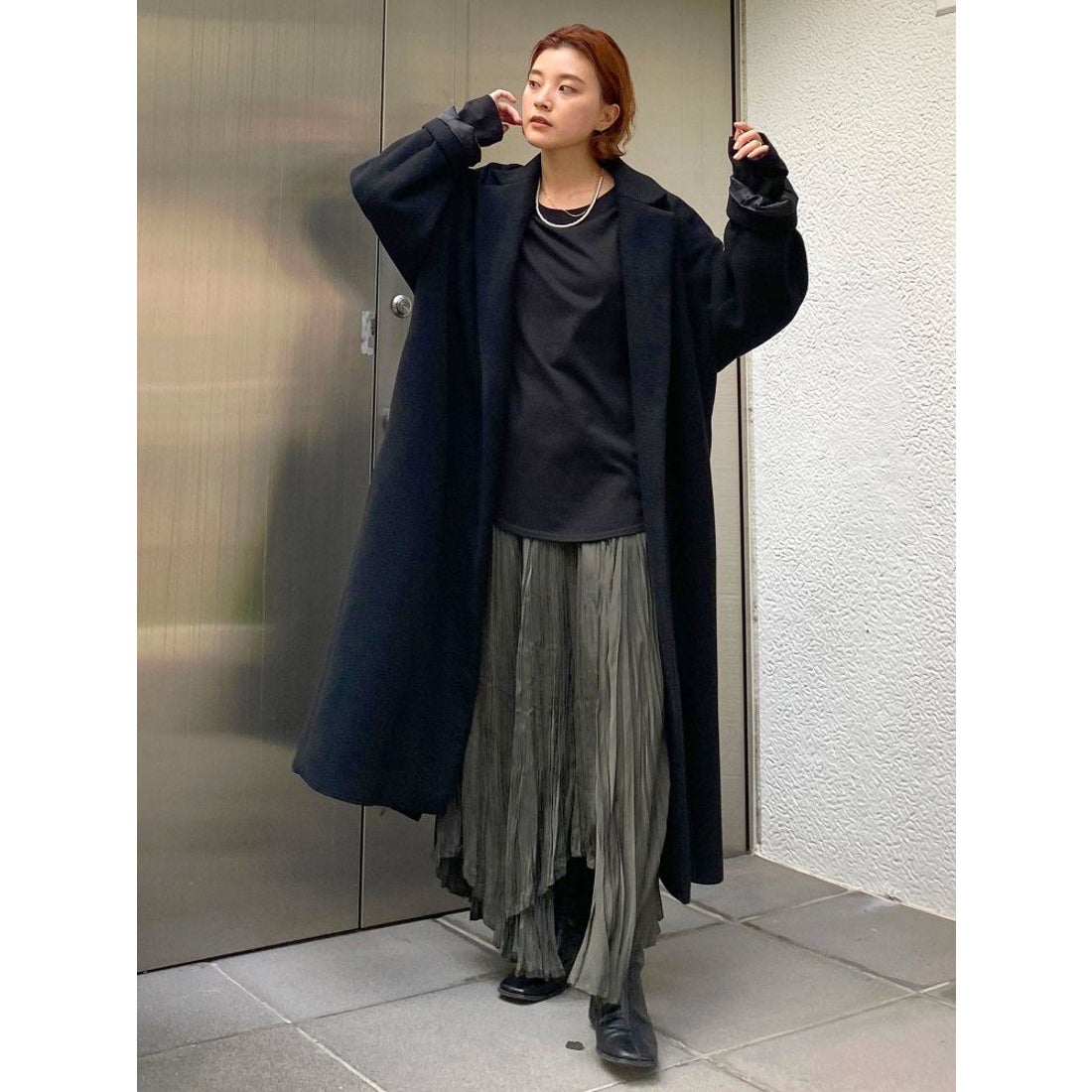 Ungrid ルーズシルエットチェスターコート（ブラック） -ファッション