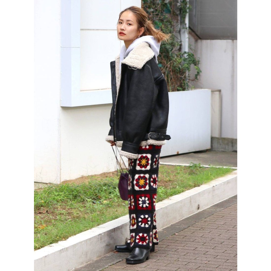 Ungrid フェイクムートンボアブルゾン（ダークブラウン） -靴