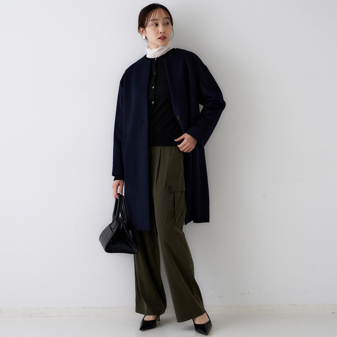 アンタイトル UNTITLED カシミヤ混ノーカラーコート （ベージュ(052