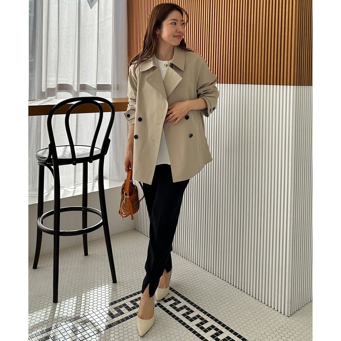 UNFILO 【洗える】ショート トレンチコート （ベージュ