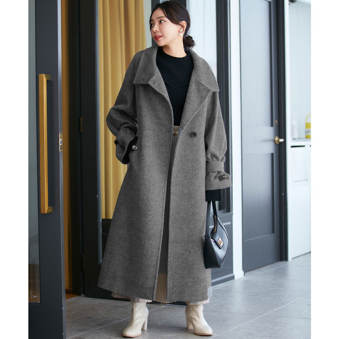 ビス VIS 【静電気防止】【2WAY】ウール混シャギーロングコート