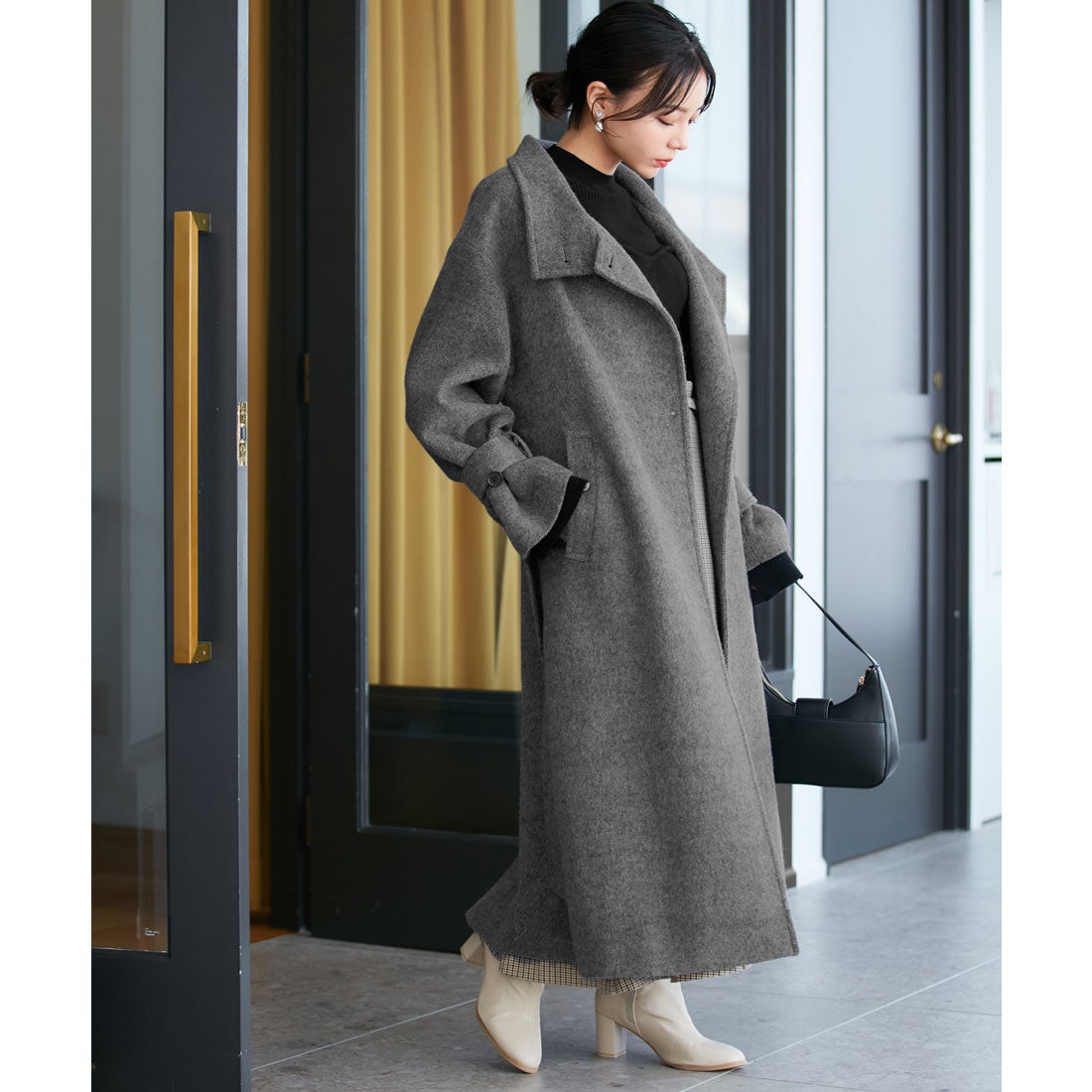 ビス VIS 【静電気防止】【2WAY】ウール混シャギーロングコート