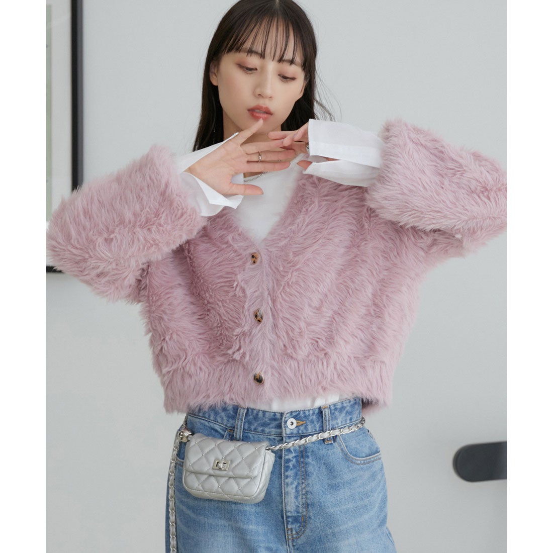 ビス VIS ラビットタッチ短丈シャギーカーディガン （ピンク（63