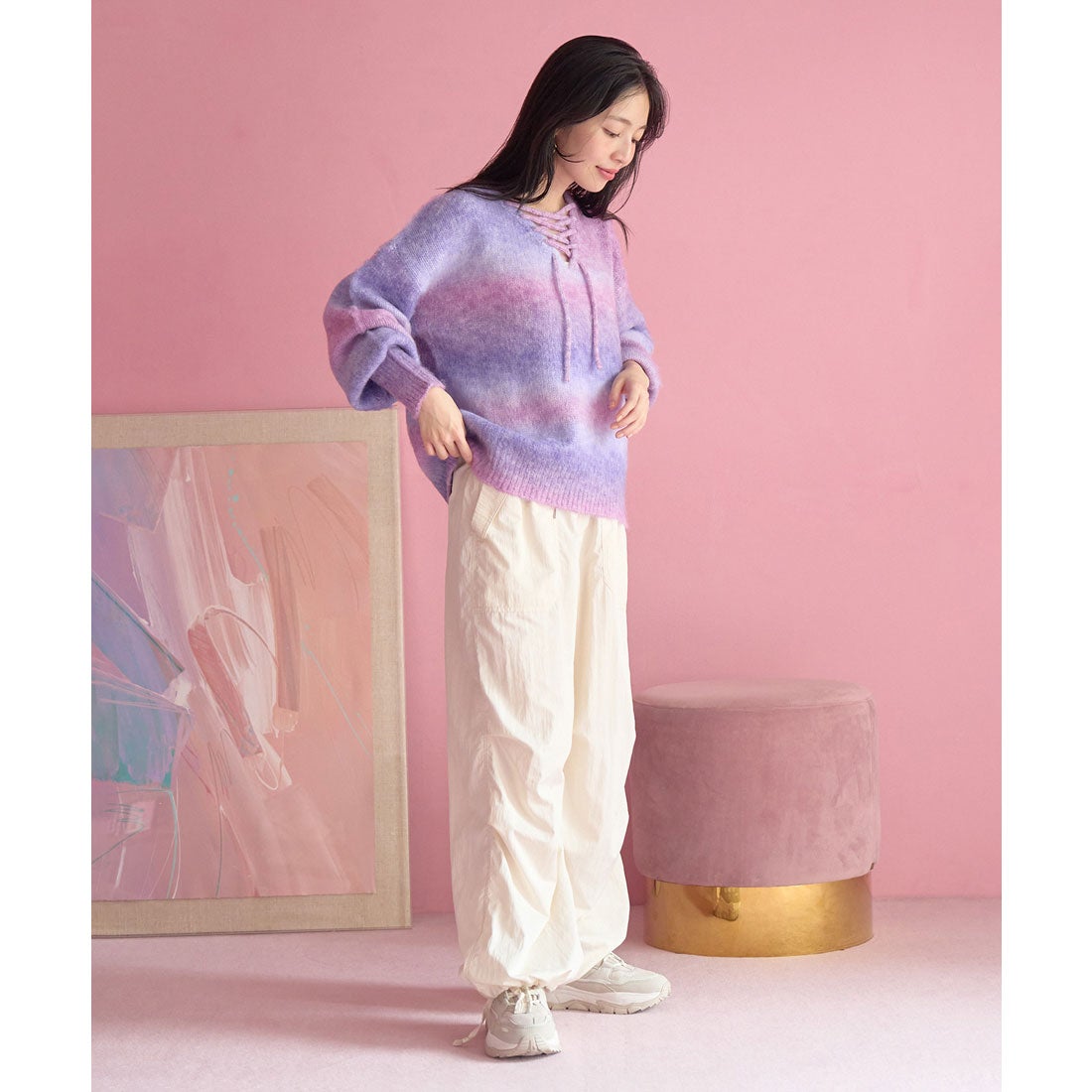 ビス VIS 【前後2WAY】レースアップグラデーションニット （ピンク（63