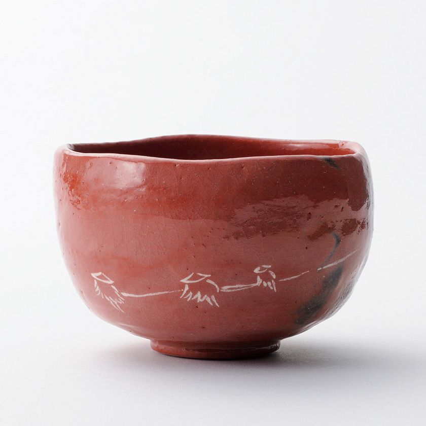 茶道具 楽茶碗（らくちゃわん） 茶碗 赤楽 曳舟図 吉村 楽入 | 千年の