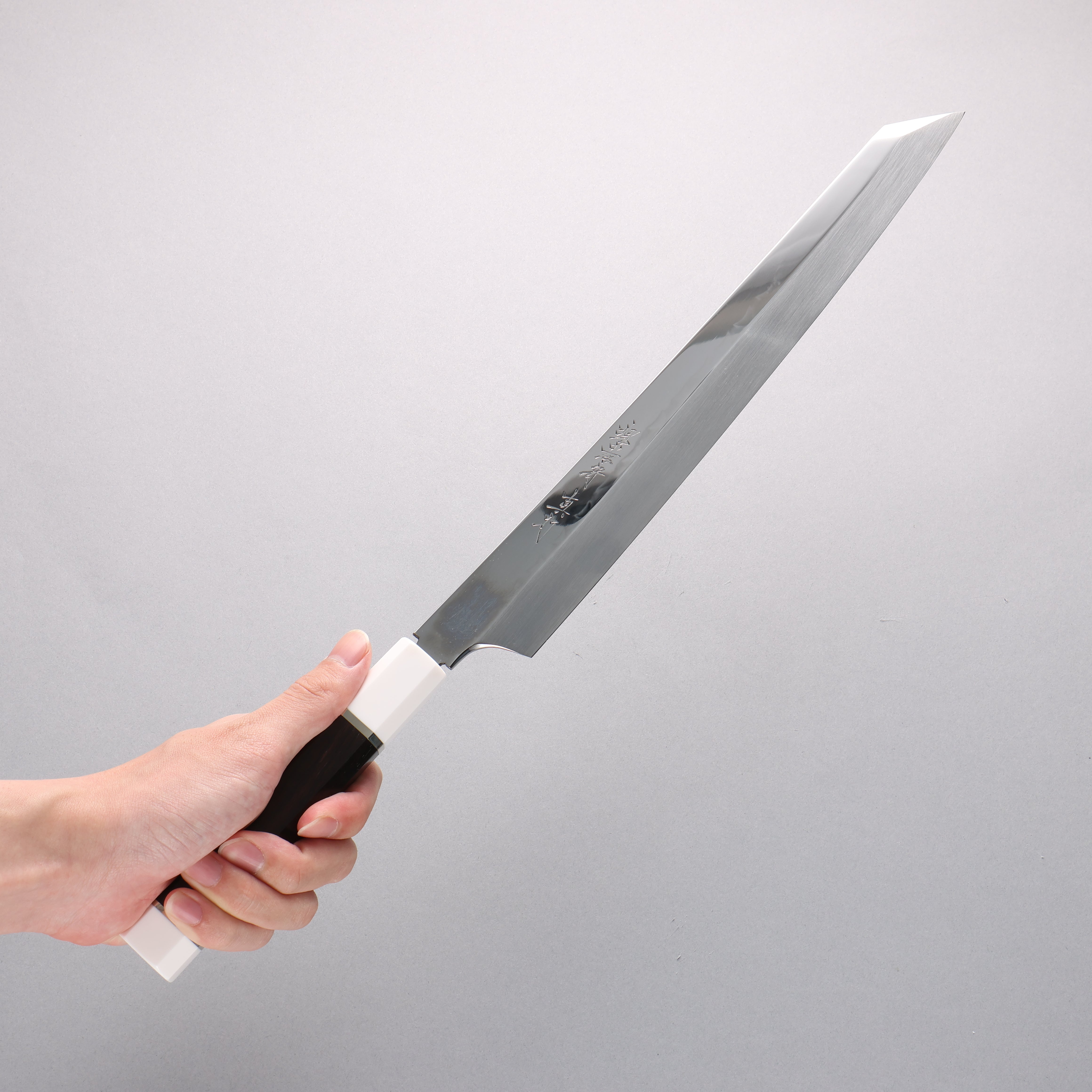 堺 孝行 真打 水本焼 白ニ鋼 鏡面仕上げ 切付柳刃包丁 300mm 鞘付き