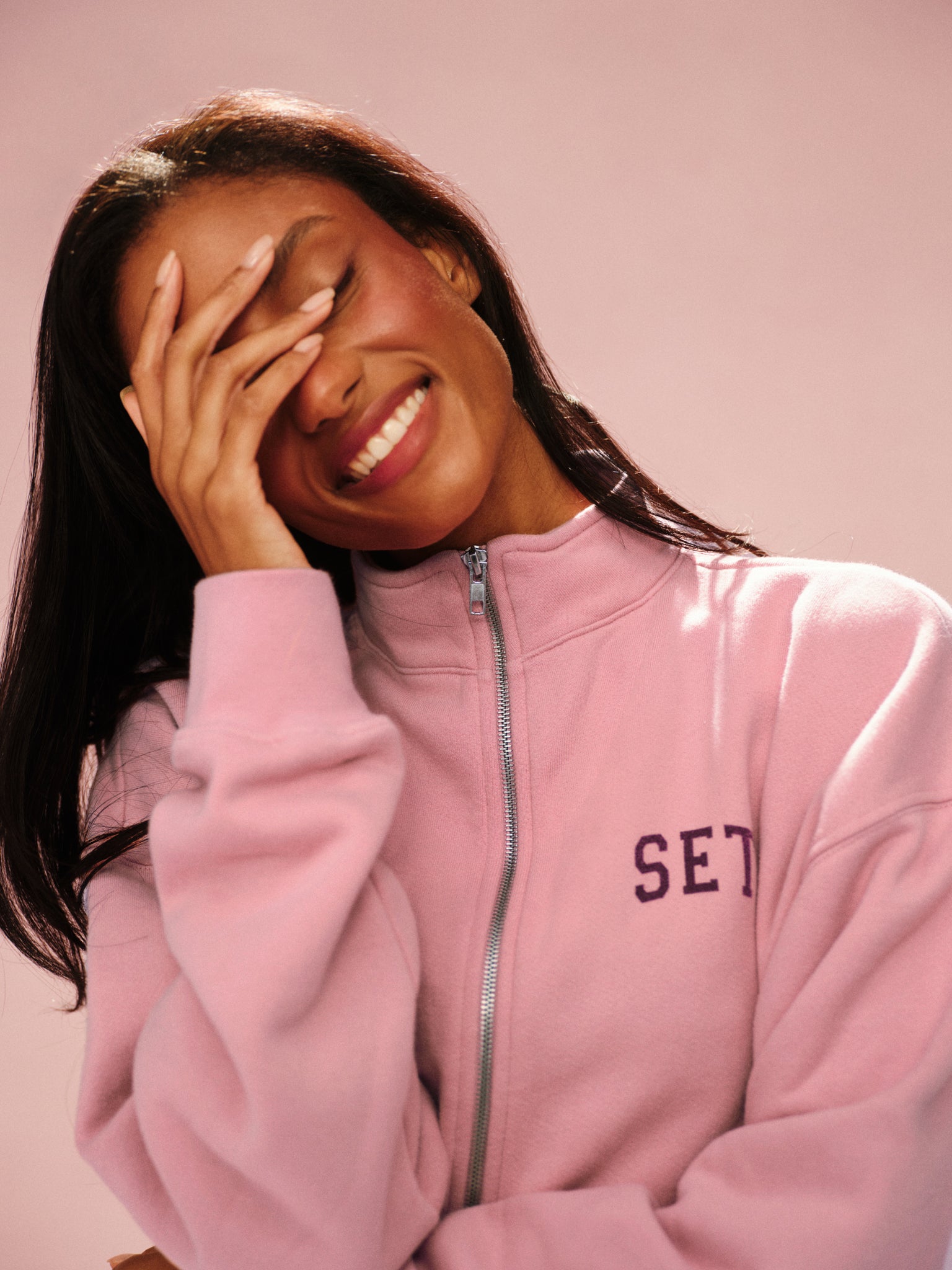 MIDWEIGHT SWEATS STAPLE SET FUNNEL ZIP - ROSEBUD – SET ACTIVE