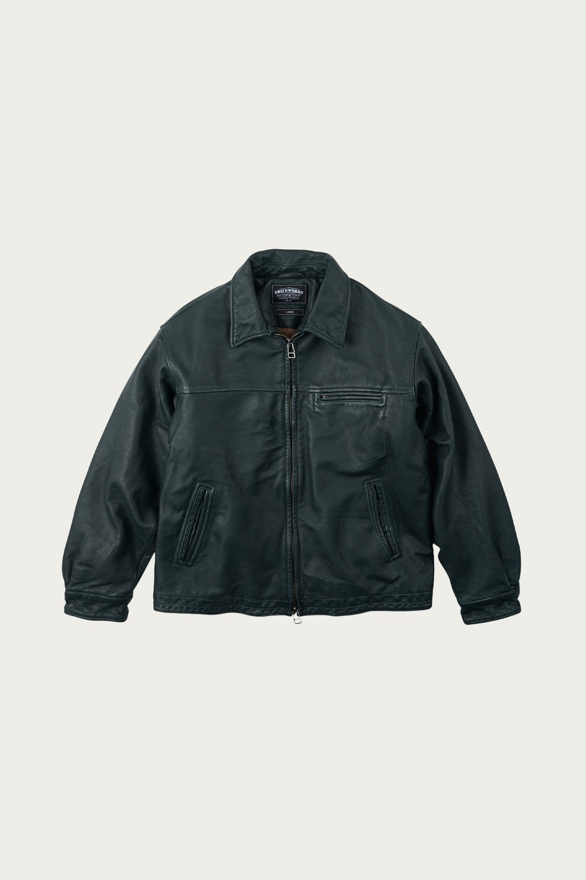 Frizmworks Destroyed Cowhide Leather Jacket | Washed Olive | Canoe