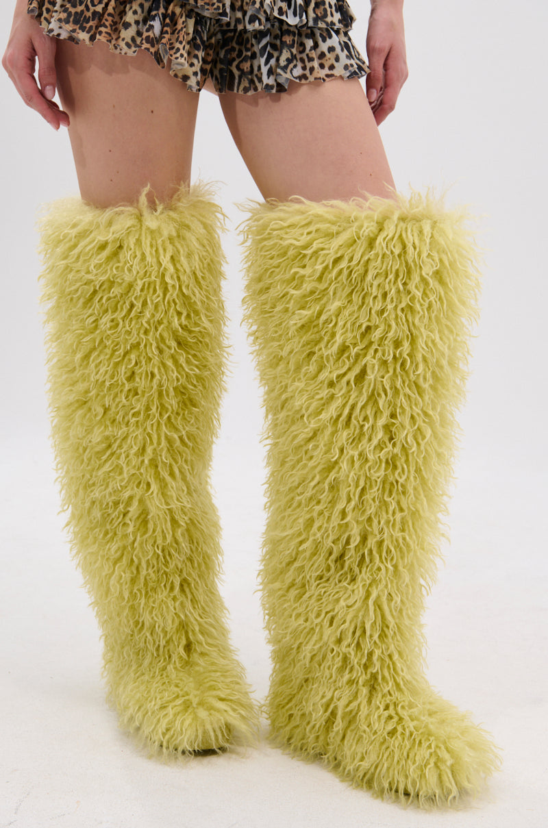 AZALEA WANG TEMPLETON LIME FAUX POODLE FUR OVER THE KNEE BOOT – AKIRA