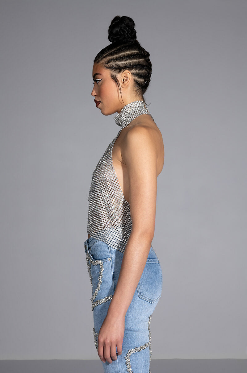 ABOVE ALL RHINESTONE HALTER TOP – AKIRA