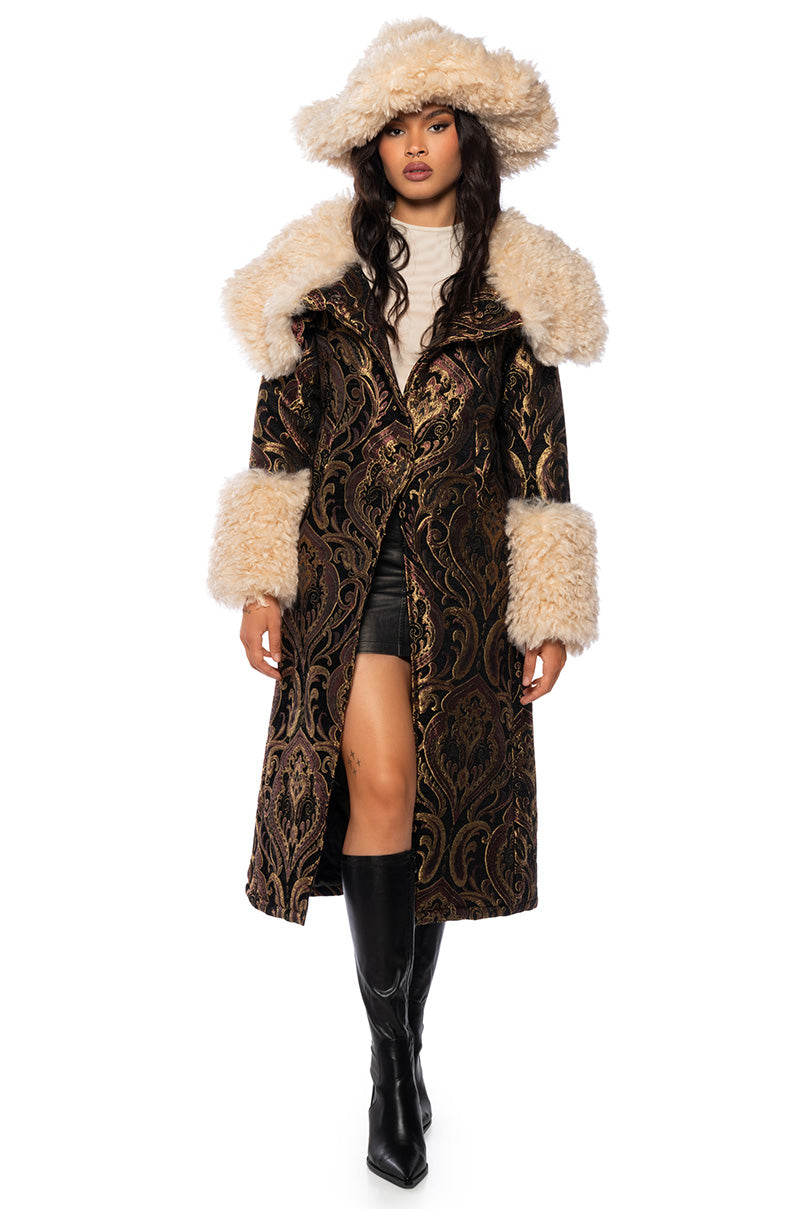 FLUFFY TRENCH WITH BONDED SHERPA ON BROCADE – AKIRA