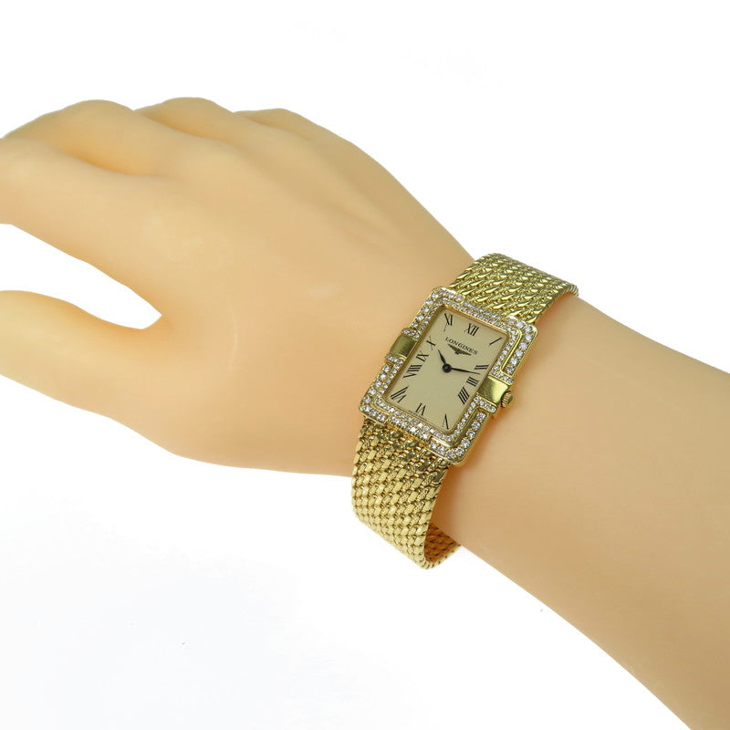 LONGINES/ロンジン】 スクエア ダイヤ巻 腕時計 K18YGイエローゴールド