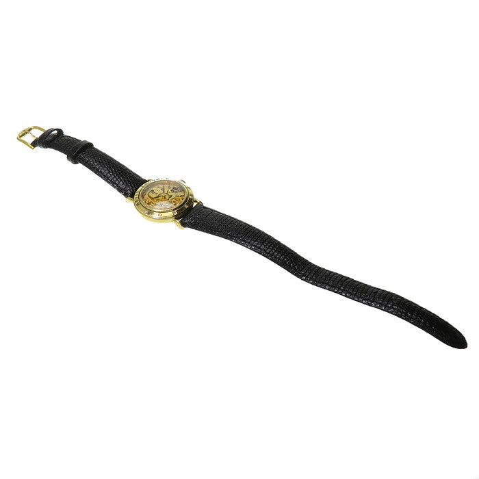 レビュートーメン】 スケルトン 腕時計 GP/レザー/ダイヤモンド 手巻き