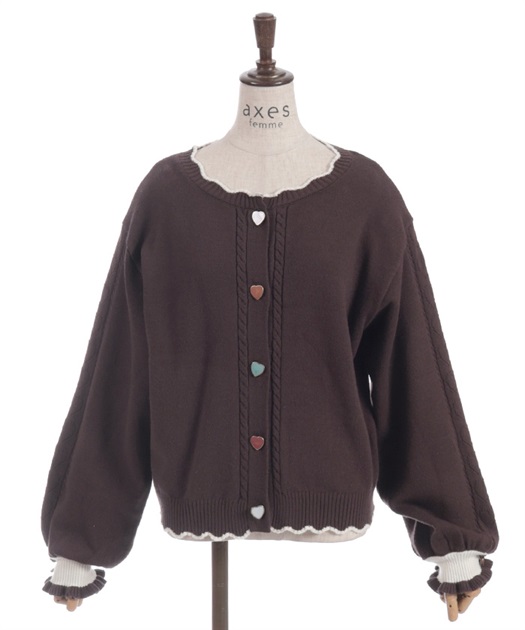 ハート釦バイカラーニットカーディガン | axes femme online shop