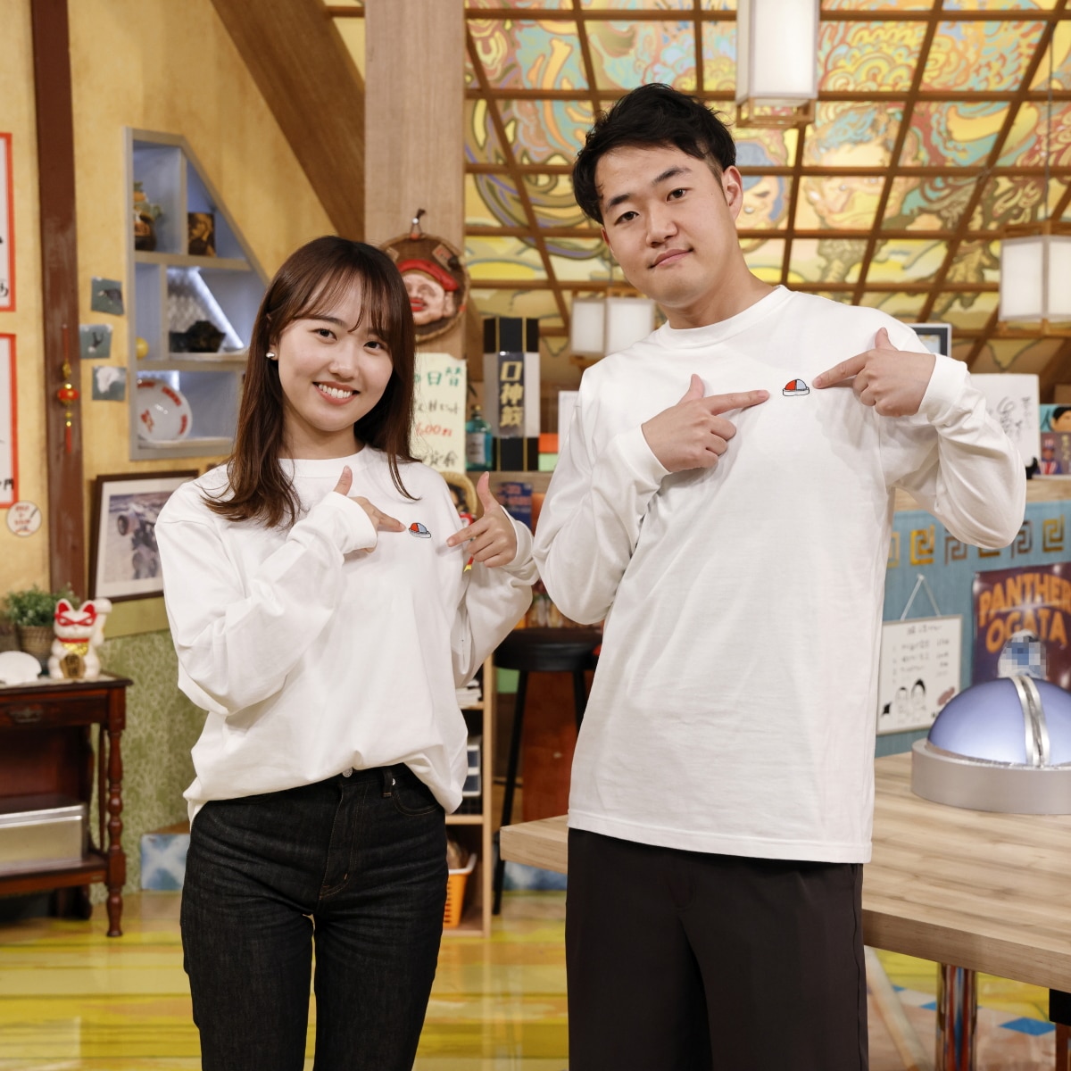 完売】相席食堂ちょっと待てぃ!!ボタン長袖Tシャツ(白) | ABCミッケ