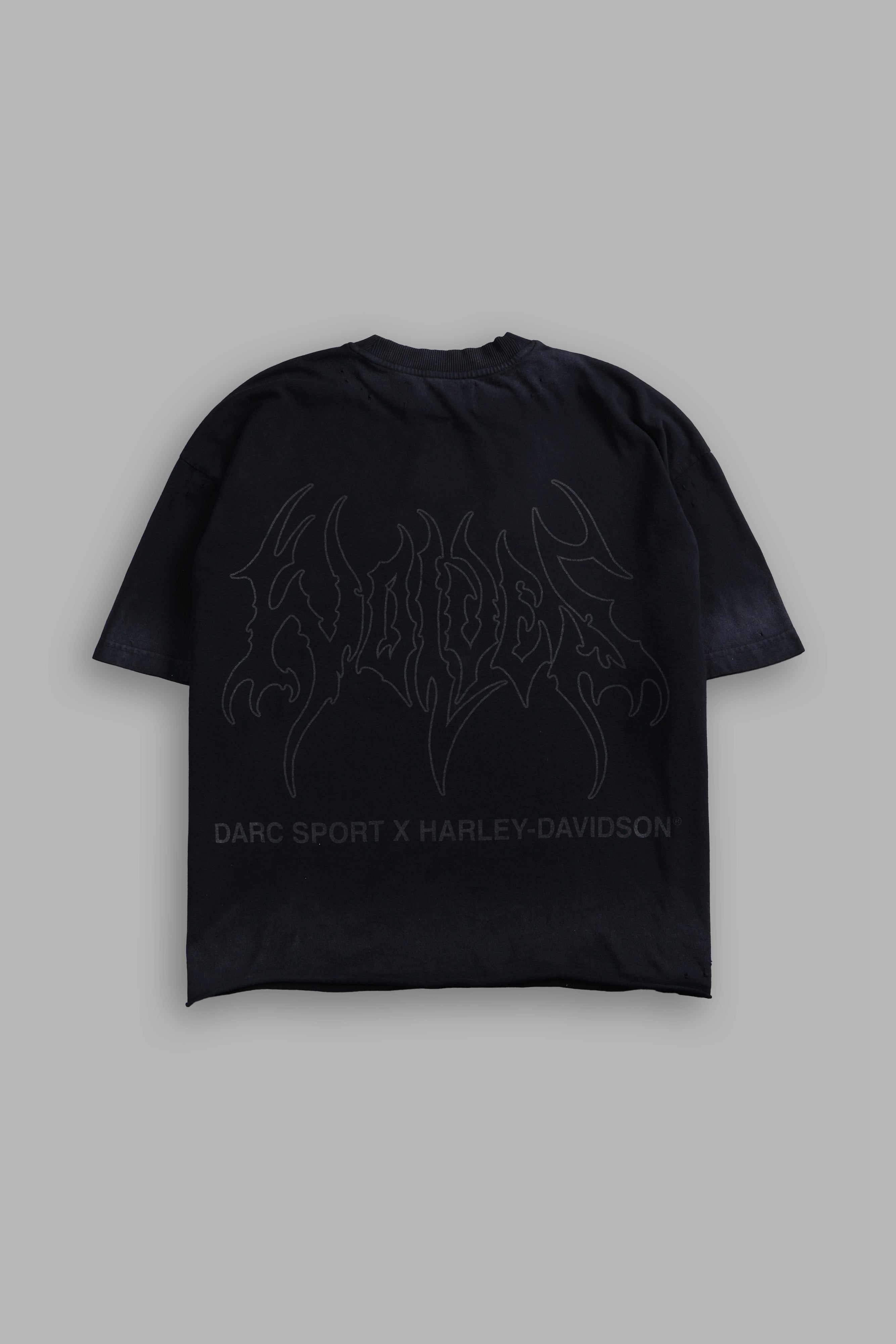 Darc Eagle Distressed Grunge Mid-Length Raw Hem Tee in Black Drift