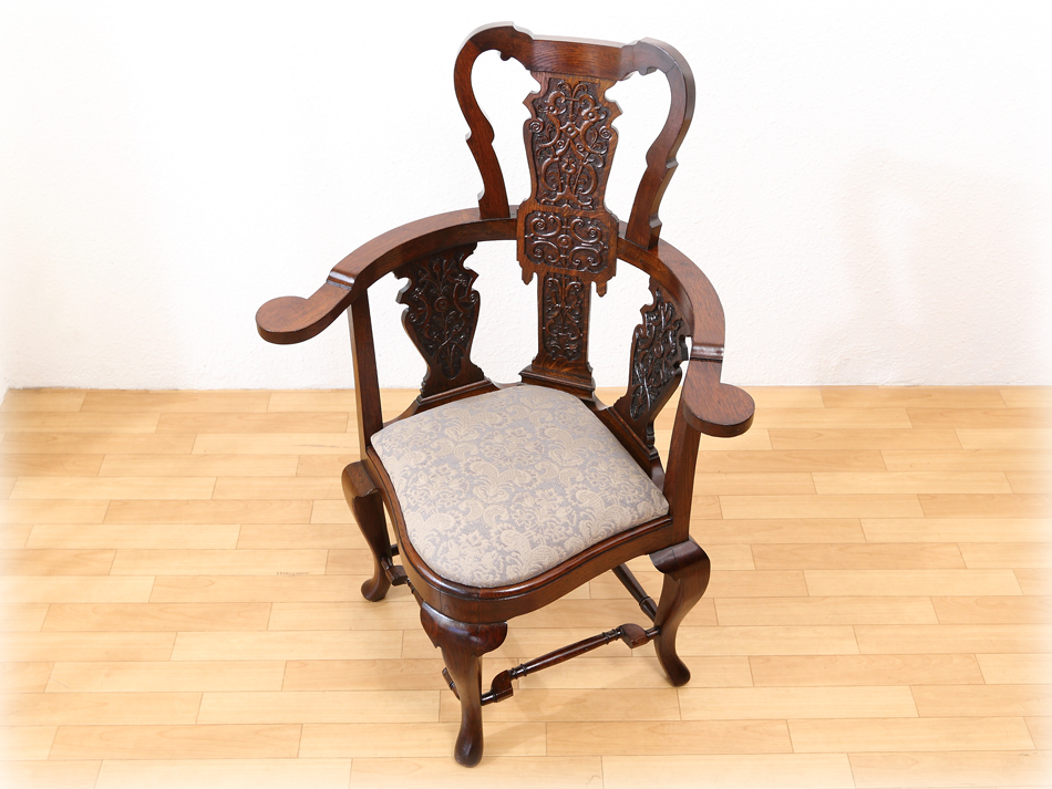 イングランドヘビーオーク ヴィクトリアン ハイバック コーナーチェア