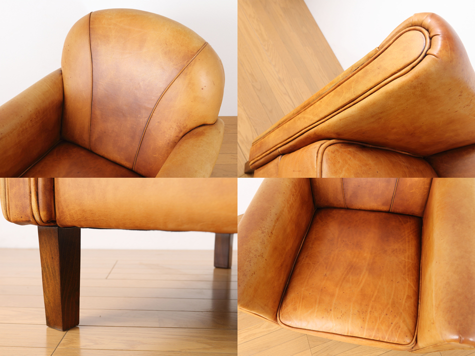 フレンチスタイル ヴィンテージナチュラルレザー クラブチェア