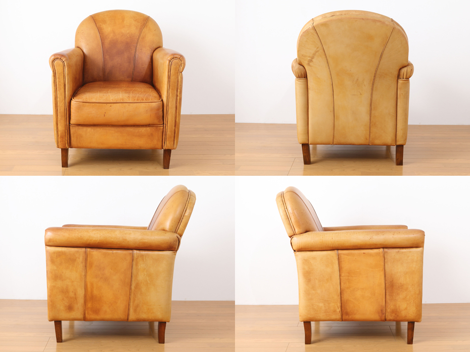 フレンチスタイル ヴィンテージナチュラルレザー クラブチェア