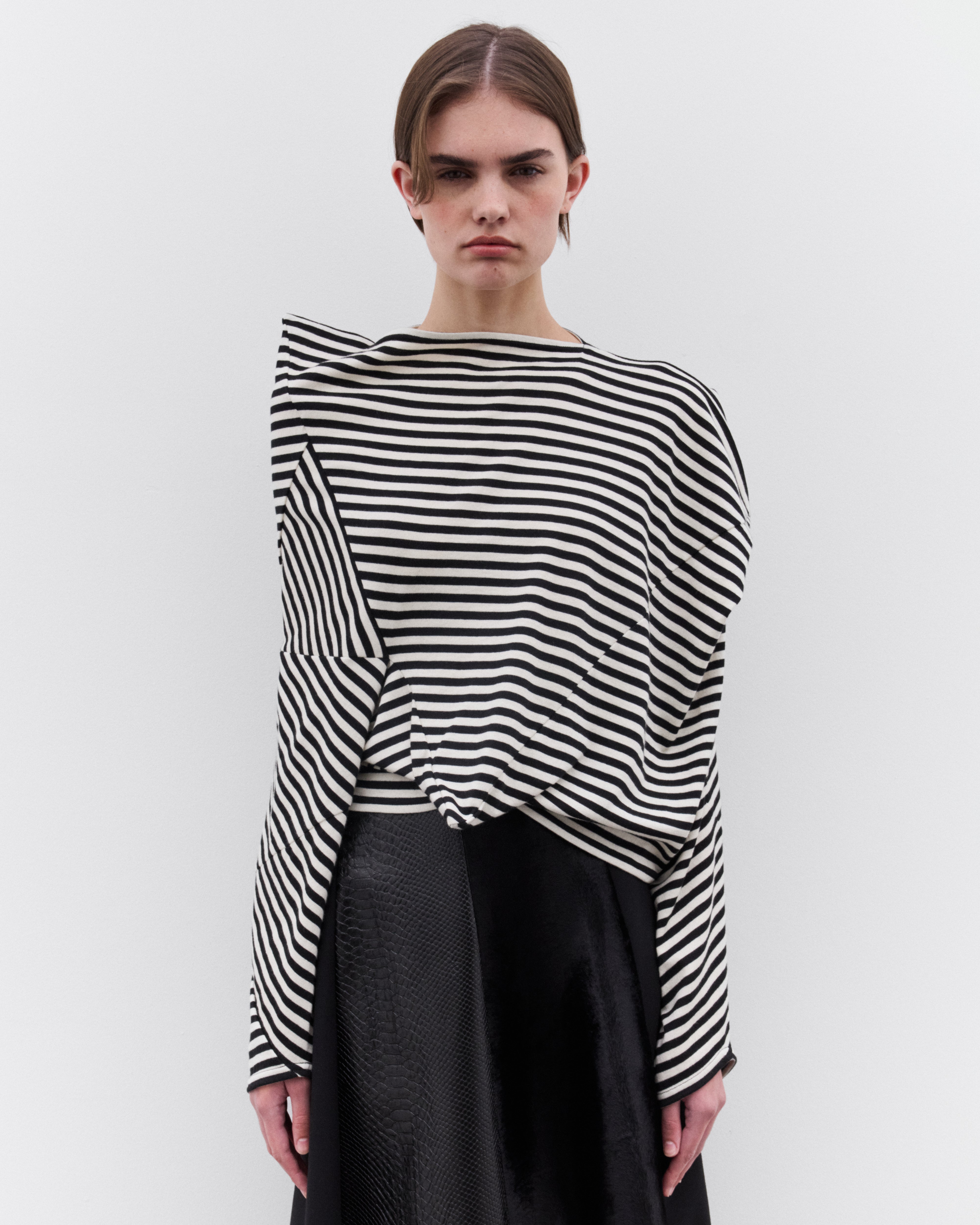 Junya Watanabe: Women's Striped Angular Long Sleeve T-Shirt (Black