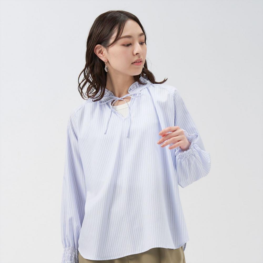 Pitta Re:)】 カジュアルシャツ フリル衿ラグランブラウス 長袖