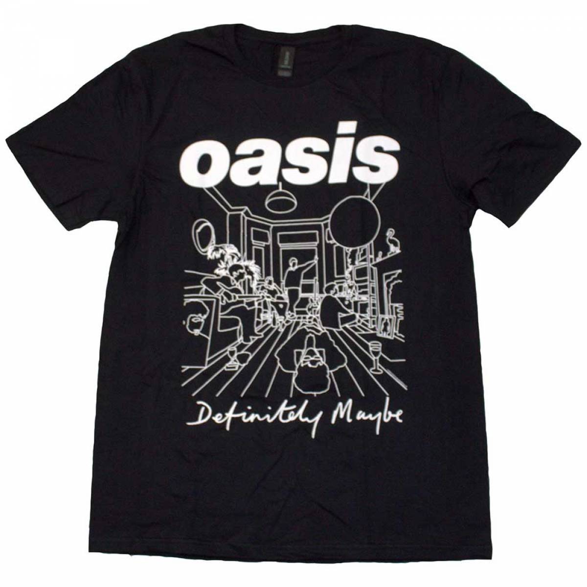 OASIS ユニセックスTシャツ: Definitely Maybe Line Drawing BLACK