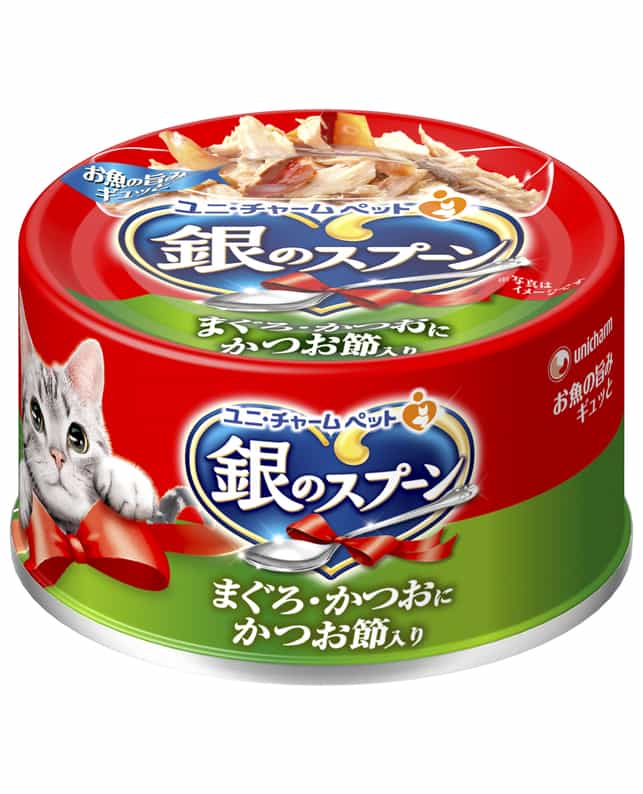 ユニ・チャーム 銀のスプーン缶 まぐろ・かつおにかつお節入り 70g