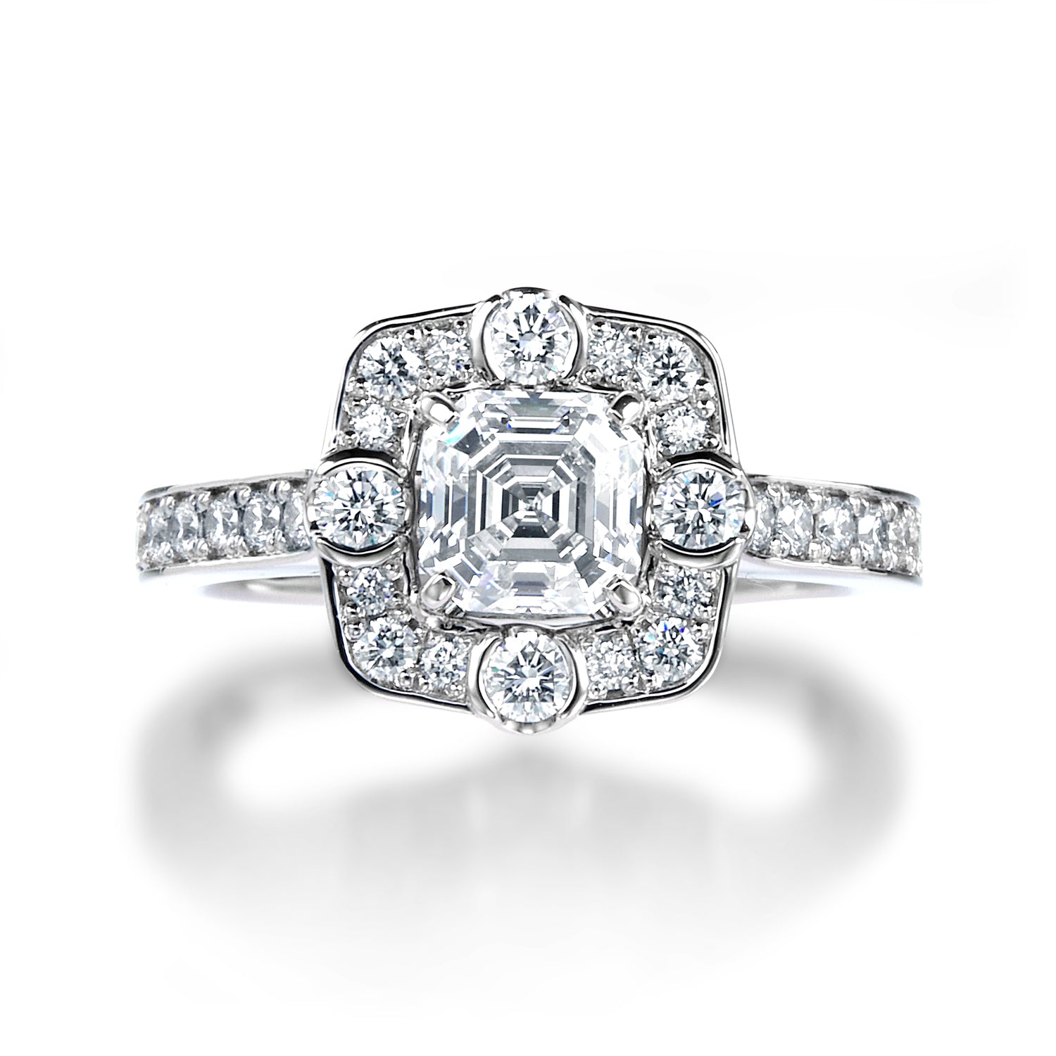 ロイヤル・アッシャー・カット プラチナ ダイヤモンドリング AC034