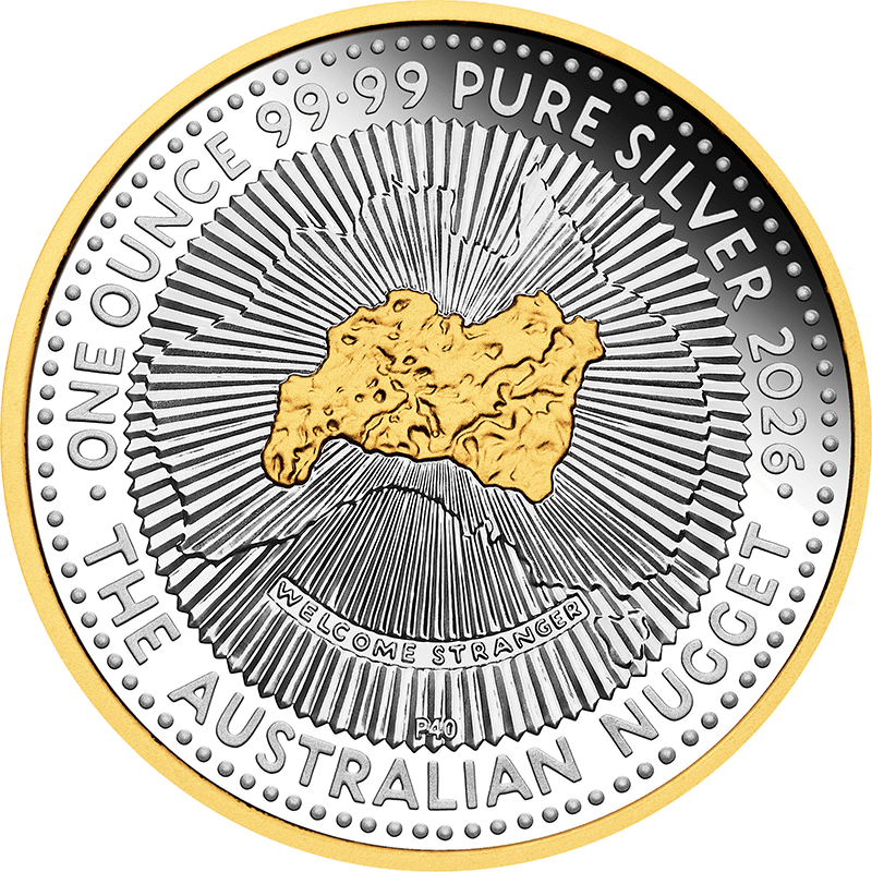 オーストラリア 2026年 ナゲット金貨40周年 1ドル銀貨金メッキ付