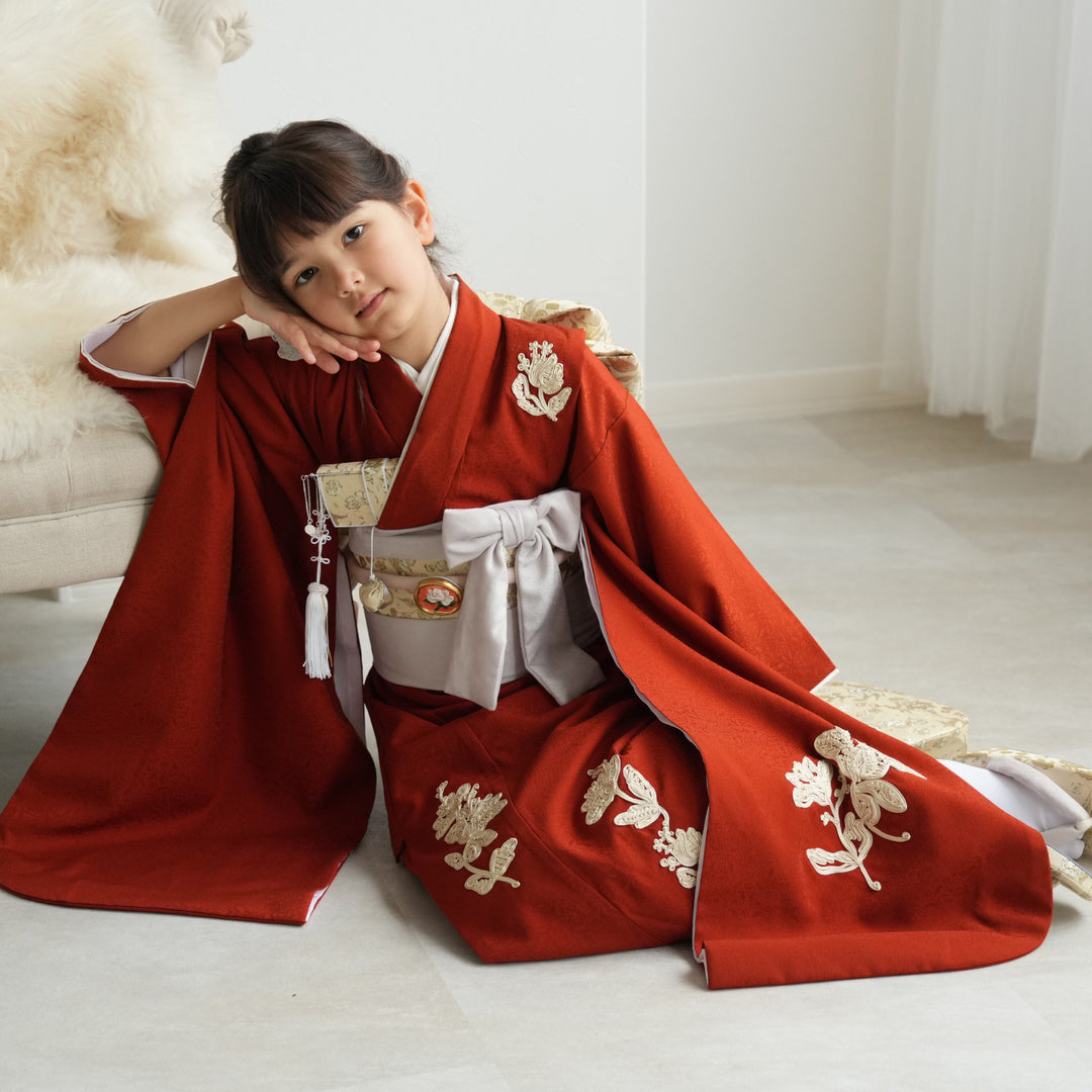 レンタル】七五三着物 7歳女の子 和風館 ダマスクにコード刺繍