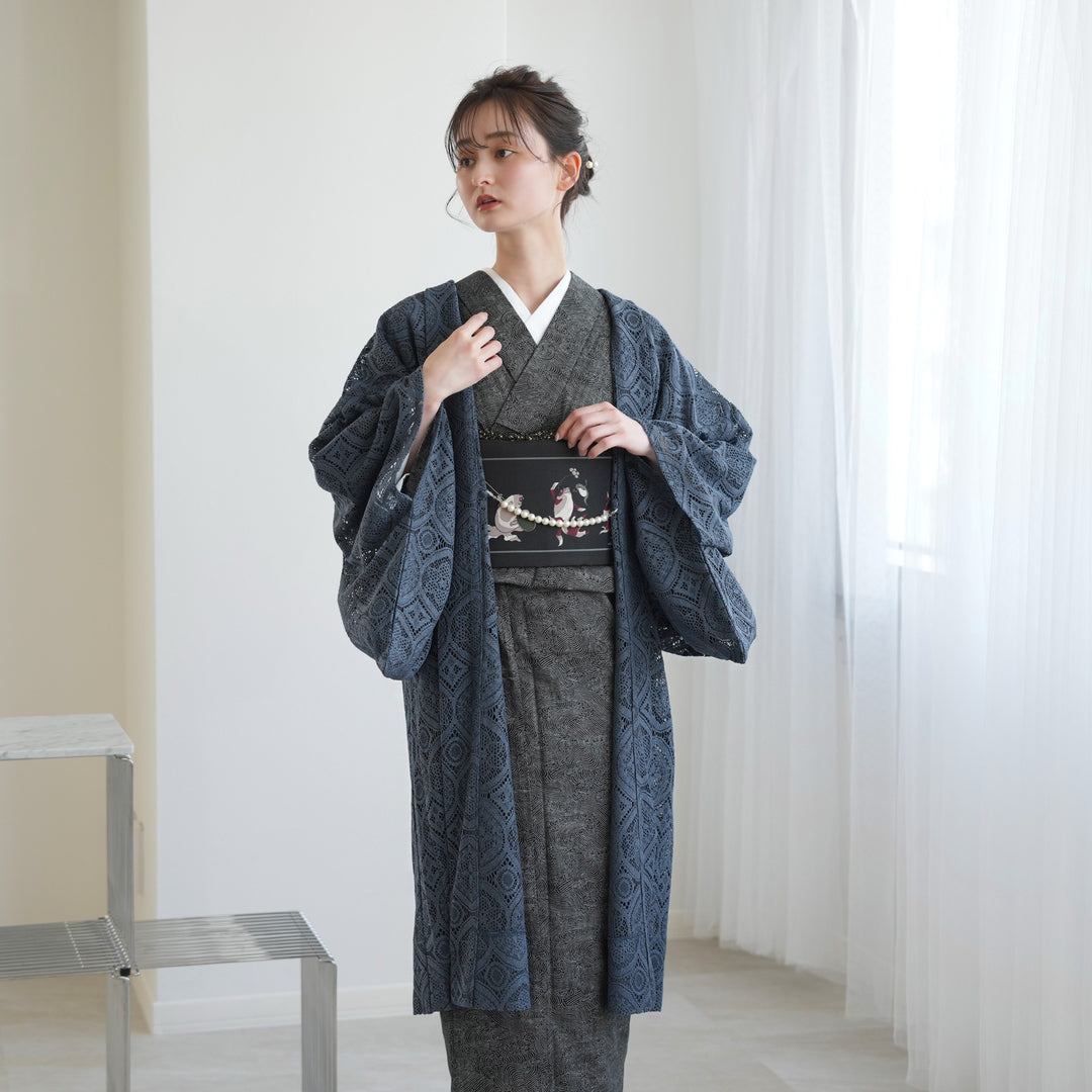 ニコアンティーク レース羽織 大正ロマン 日本製レース グレイッシュ