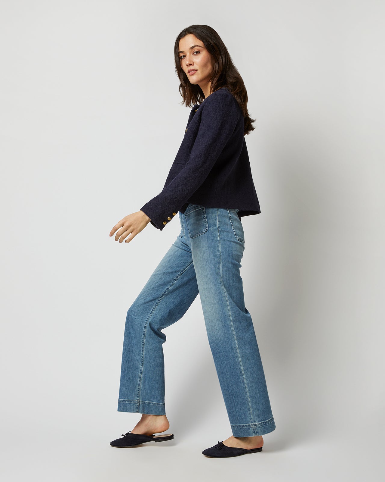 Megan Cardigan Jacket in Navy Bouclé Tweed | Shop Ann Mashburn