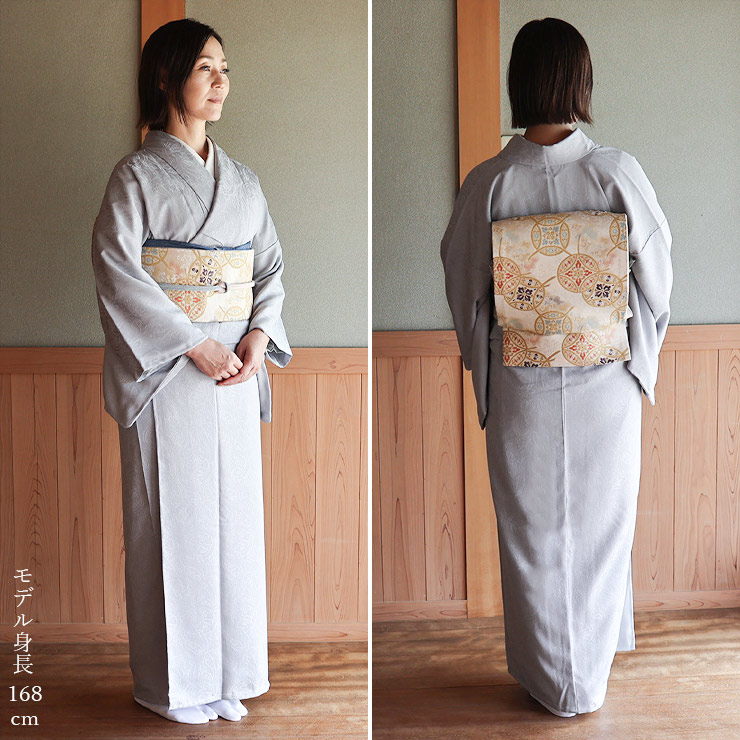 東レシルック] 洗える 色無地 着物 紋意匠 ジャガード更紗 ブルー