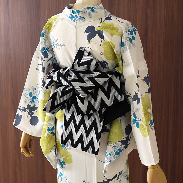 洗える 浴衣 ] 萩夕顔（レモンイエロー 100-337-140-14）ゆかた セオα