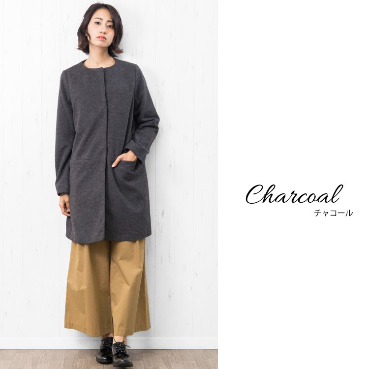 大人コート レディース アウター ノーカラーコート コート シャギー